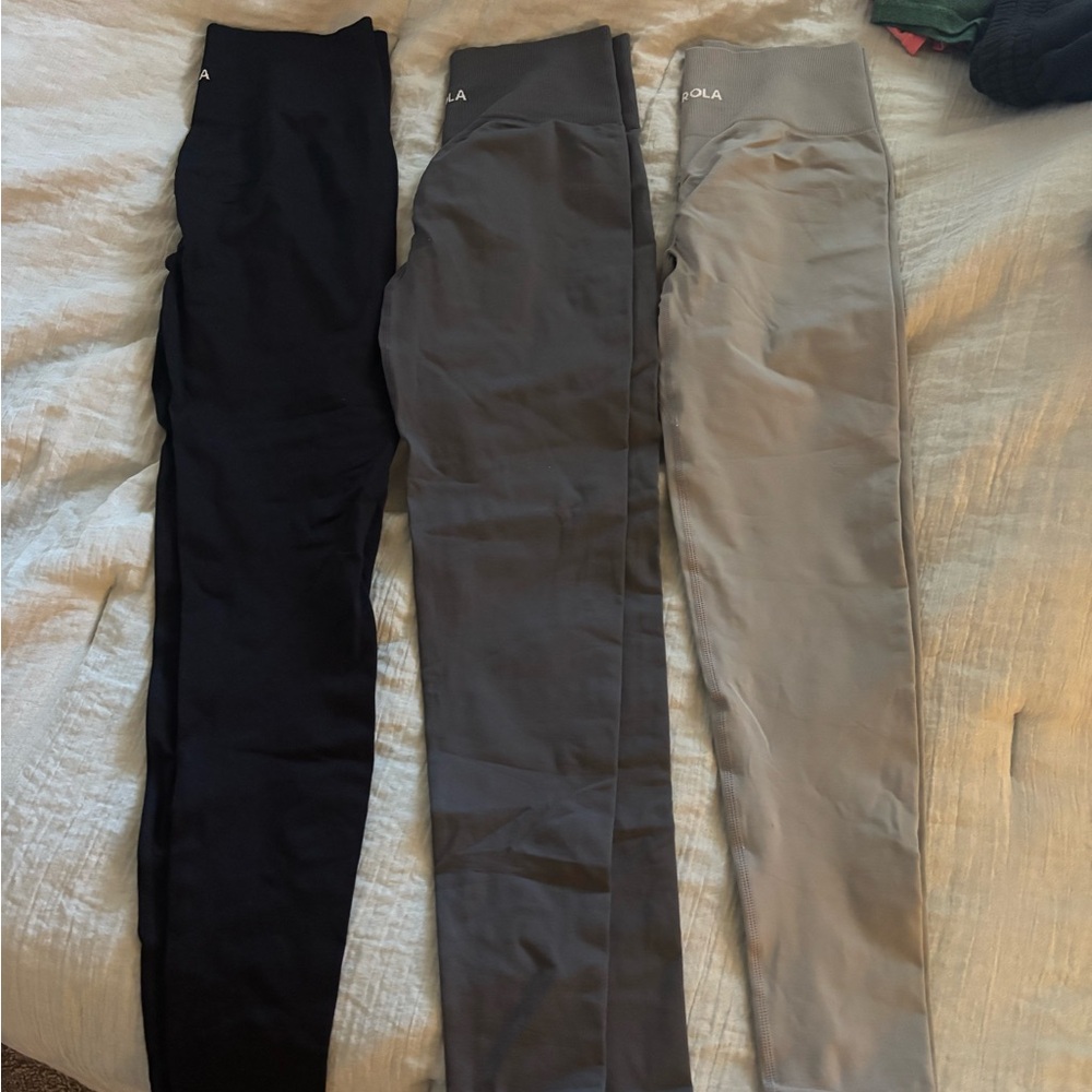 Aurola Yoga Trio of High-Waist Leggings in Black, Gray, and Tan